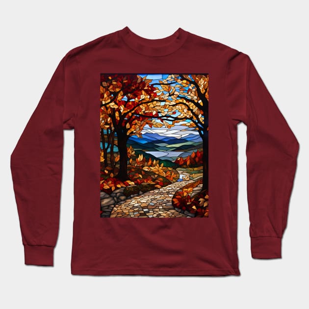 Stained Glass Autumn Scene Long Sleeve T-Shirt by Chance Two Designs